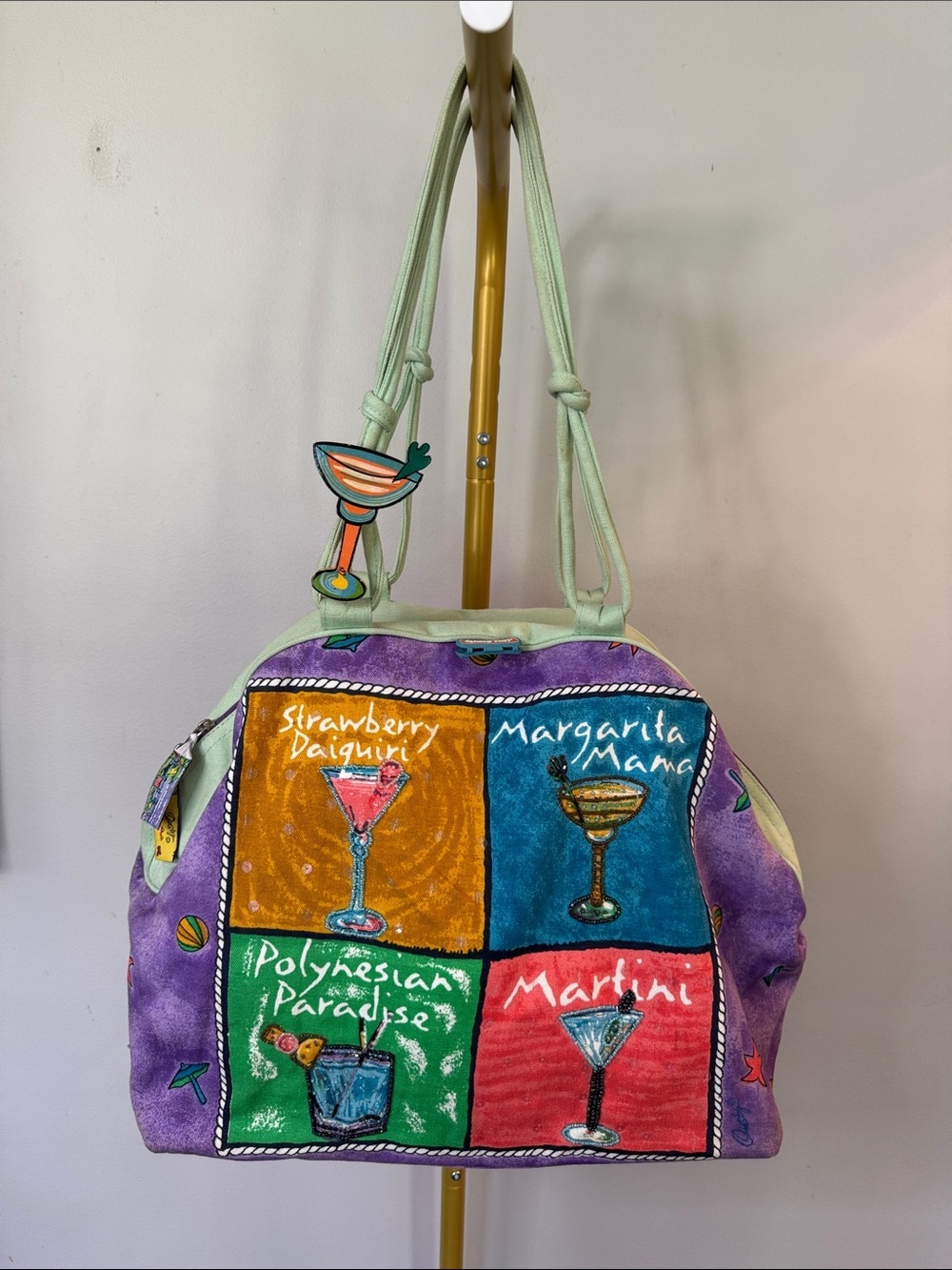 Anne Ormsby Sun and Sand Colorblock Cocktail Tote Bag in Light Green and Multi
